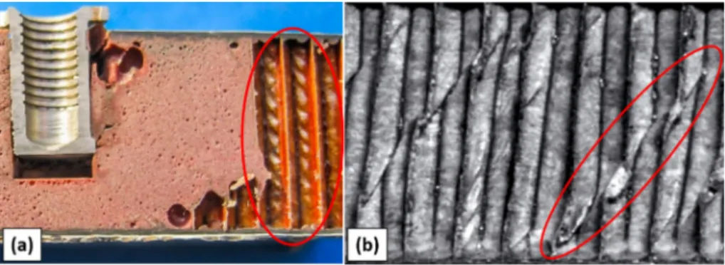 Fig. 1. Comparison of the buckling pattern of two Nomex honeycomb cores subjected to shear loads: (a) an insert specimen after a pull-out test where the cells have plasticized (extracted from Ref