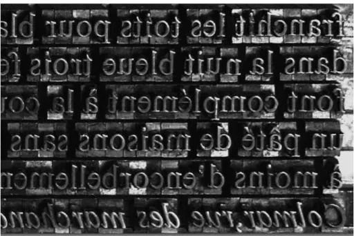 Figure 2. A picture of a movable type, set in a printing matrix and showing the alignment of the Case Height