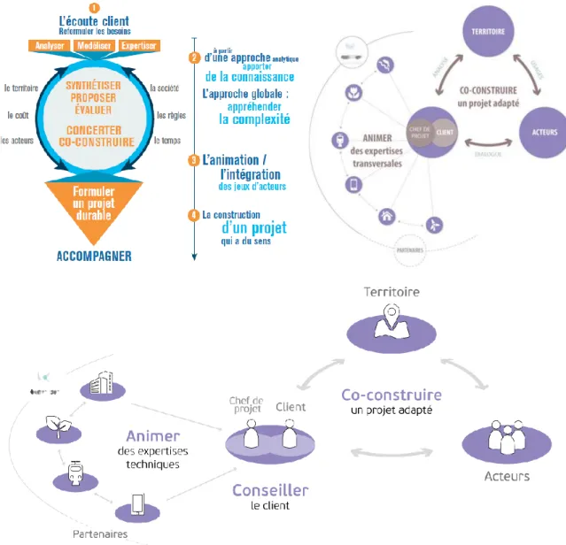 Figure 6 : Évolution des schémas de « l’approche globale », vers plus de lien et moins de processus (2012, 2014 et 2015) 