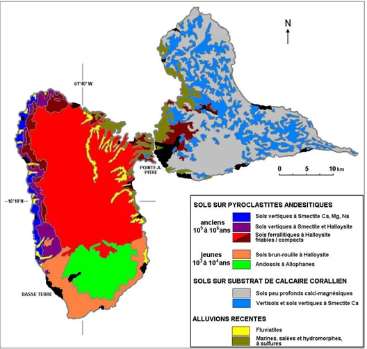 Figure 7. Répartition des types de sol de la Guadeloupe  (Source : INRA)