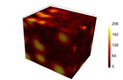 Fig. 4 Deformed state of material used for the second test case. The gray level is a growing affine function of the local Young’s modulus that ranges from 1 to 3