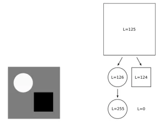 Fig. 2 On the left, original image. On the right, the hierar- hierar-chical representation of the topographic map (L indicates the gray level).