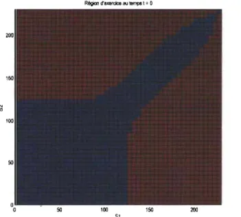 FIGURE  4.5.  Région  d'exercice  d'une  option  à  deux  sous-jacents  au  temps  t  =  O