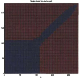FIGURE  4.7.  Région  d'exercice  d'une  option  à  deux  sous-jacents  au  temps  t  =  8