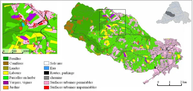 Figure    4  .  15    : Cartographie de l’occupation du sol à l’échelle des sous-bassins versants du   Mercier et de la Chaudane à l’aide de la (BD-Ortho®IGN) et du cadastre (UMR EVS, 2010).