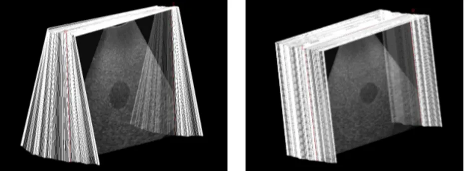 Fig. 4. B-scans sequences used during evaluation. Left: fan sequence. Right: trans- trans-lation sequence.