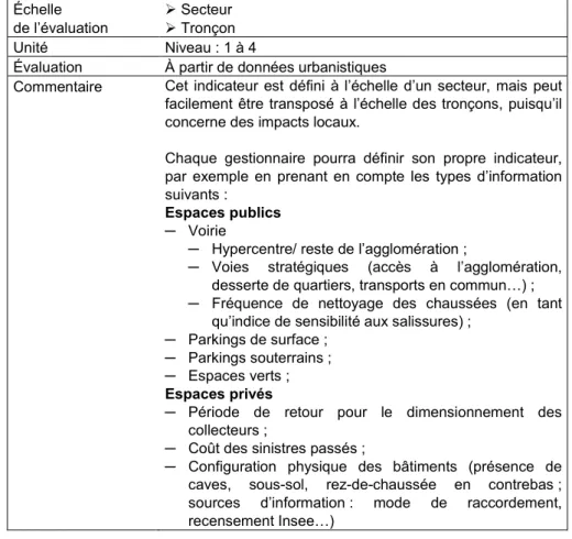 Tableau 13 : les indicateurs de l’impact nuisances diverses (P. Le Gauffre &amp; alii, 2004)  TRA1-ENS-E/O-T  nuisances dues au curage 