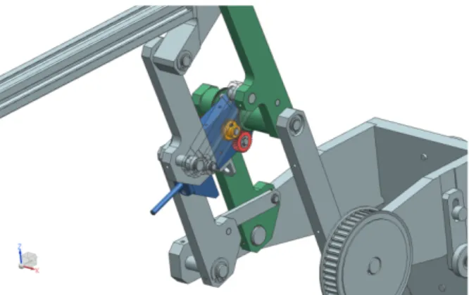 Fig. 3: Configuration of auxiliary mechanism for four-bar linkage - left view