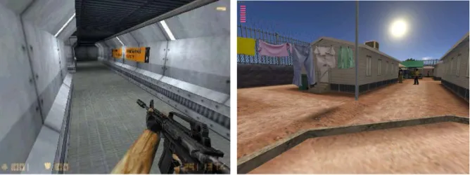 Figure 3 : Image de gauche : Le jeu vidéo Half-Life, à droite après modification  le serious game : Escape From Woomera