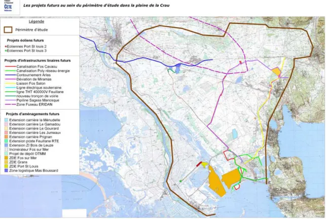 Figure 4 : Les divers projets d’aménagement sur la plaine de la Crau 