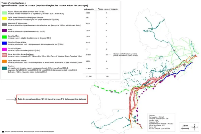 Figure 6 :  Localisation pour la région LR des diverses infrastructures en projet (source CEN  LR) 