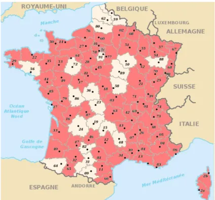 Figure 1: Départements français représentés dans l'enquête   (Source : http://www.cartesfrance.fr/)