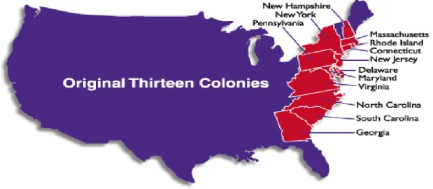Figure 01:The original American thirteen colonies. 