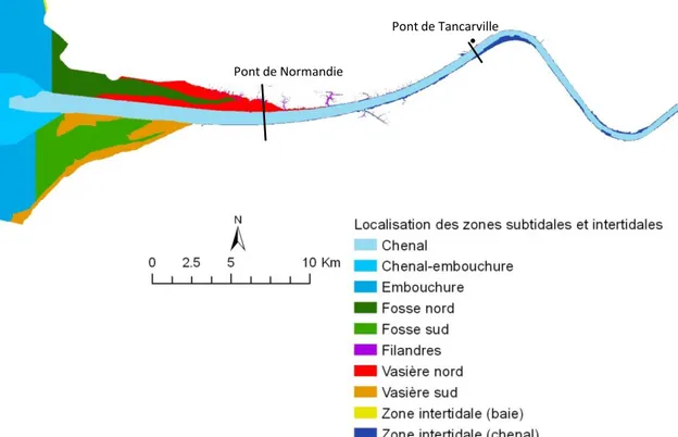 Figure 12. Etendue de la zone d’étude et localisation des zones subtidales et intertidales