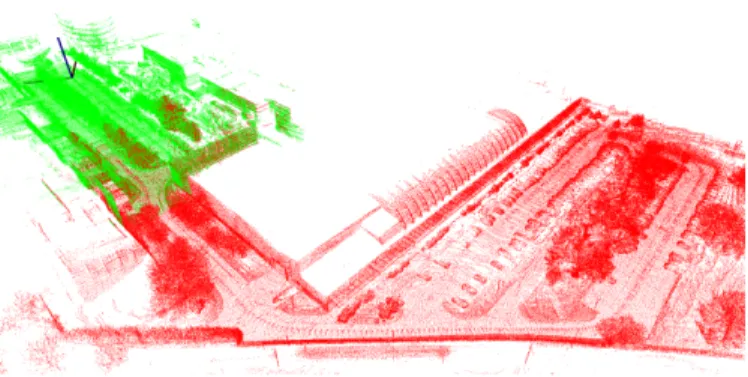 Figure 10 shows the results of the final merging in the 1st robot, in which the red map corresponds to the Pre-Local shared by the 2nd robot already aligned to the green map, that represents the Pre-Local map from 1st robot
