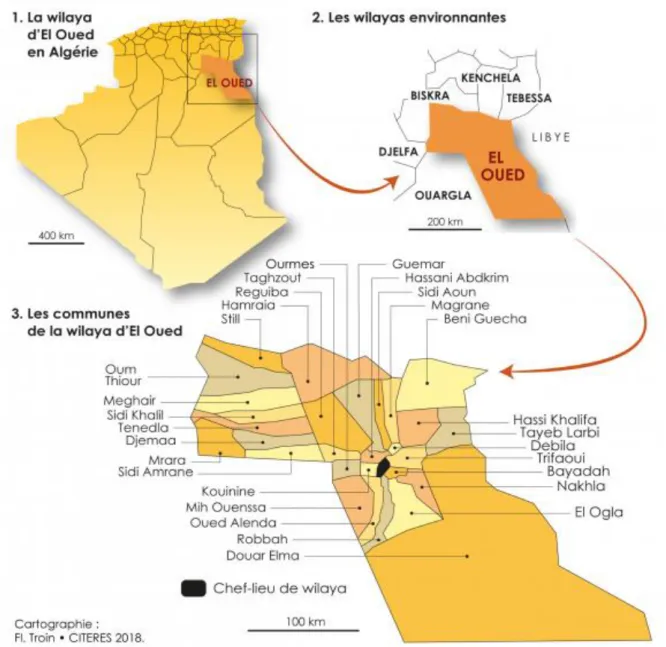 Figure 6.- Situation géographique d’El Oued dans la carte d’Algérie (KADRI et  CHAOUCHE,2018) 