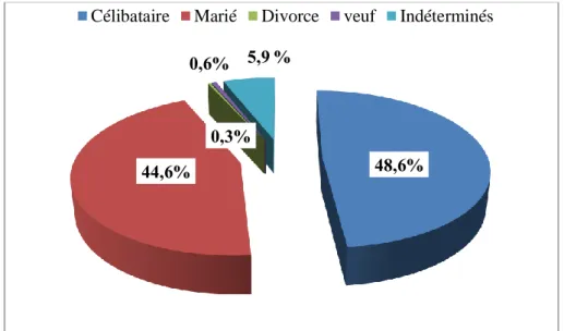 Figure 10.- Répartition des cas de VHB selon le statut matrimonial  III.1.1.5- Répartition des cas de VHB selon la localité 