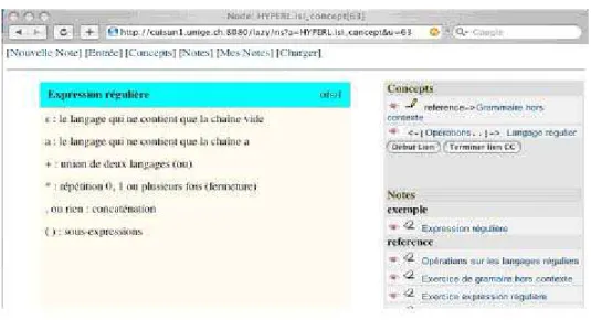 Figure 6. Un concept et des liens inférés à travers les notes 