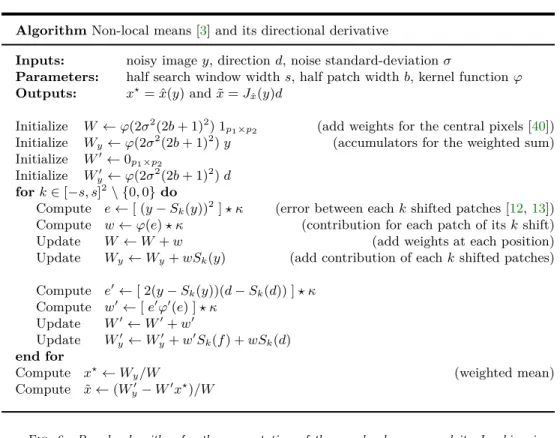 Fig. 6. Pseudo-algorithm for the computation of the non-local means and its Jacobian in a direction d