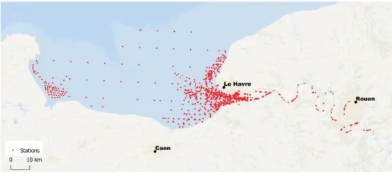 Figure 4: Carte de l’emprise spatiale des suivis intégrés dans la BD MABES. 