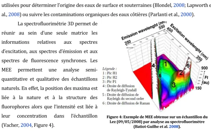 Figure 4: Exemple de MEE obtenue sur un échantillon du  Lez (09/05/2008) par analyse au spectrofluorimètre 
