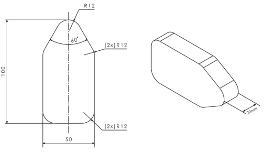 Figure 1: (left): dimensions of the external shape for all specimens, and (right): sample used for crushing tests.