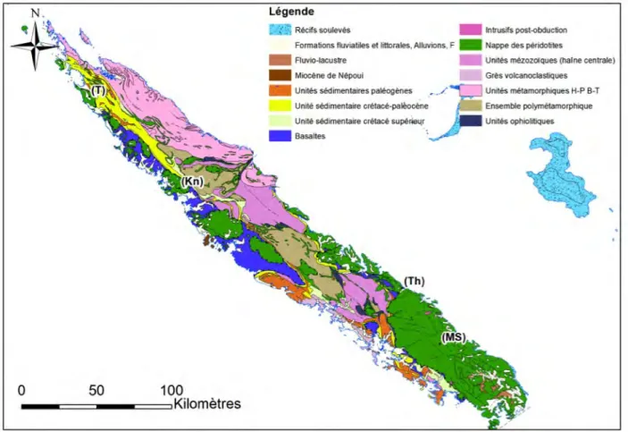 Figure 1 : Carte géologique simplifiée de la Nouvelle-Calédonie (DIMENC/SGNC) 