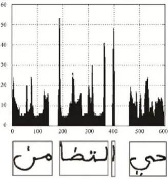 Figure 2.7 : Exemple de Segmentation d'une Ligne en PAW par projection verticale.