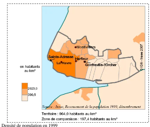 Figure -2-: Densité de population en 1999 Source : INSEE, 2007 