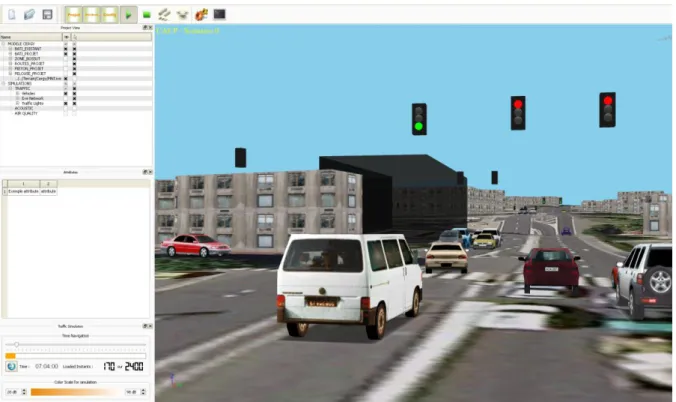 Figure 13: Vue 3D d'une simulation avec eveCity intégrant le module de trafic SymuVia 