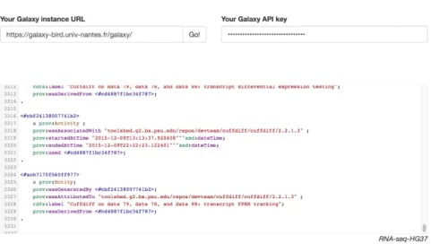 Fig. 4.1: A web application to export provenance graphs from Galaxy user histories in PROV.