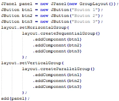Figure 13: Exemple de code de  GroupLayout 