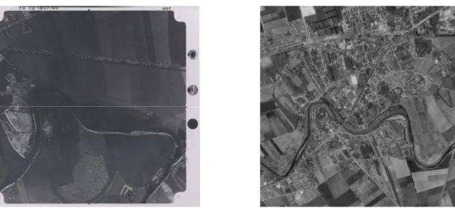Figure 3.4 Photos aériennes : évolution urbaine de la ville de Boukamel entre 1970 (à  gauche) et 1998 (à droite) (Source : office de la topographie et de la cartographie)