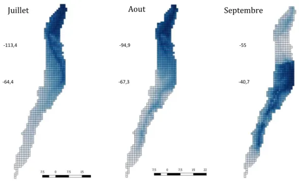 Figure 5: pluviométrie annuelle moyenne sur le bassin versant de l'Arrats de 1999 à 2015