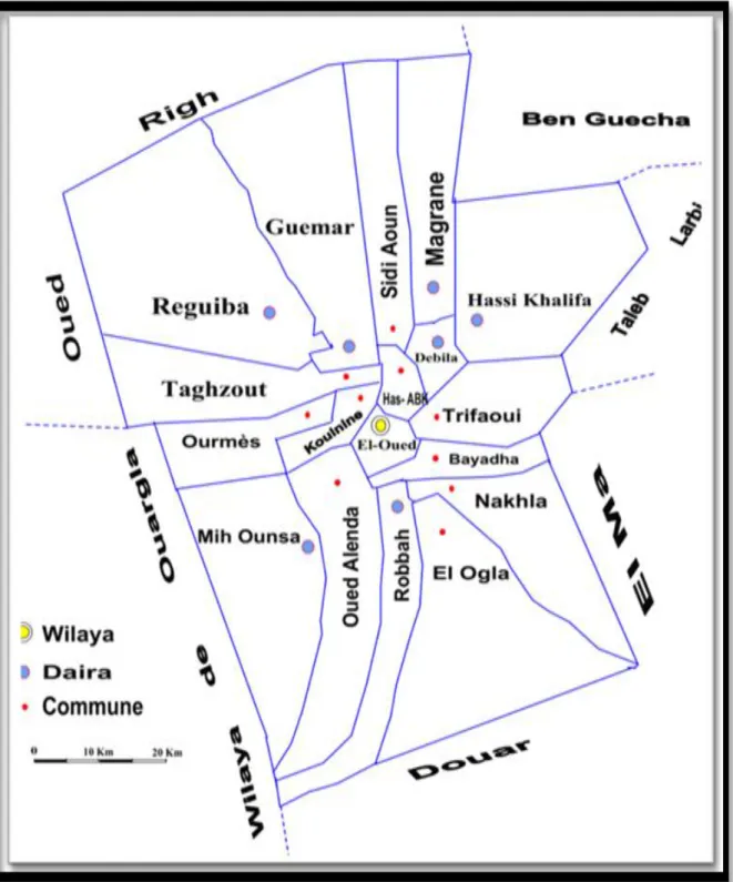 Figure 4: Les communes de la vallée du Souf (Khechana, 2014) 