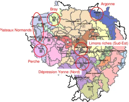 Figure 2.1 : Localisation des secteurs d'intérêt pour la restauration de zone tampon  humide artificielle sur la bassin Seine-Normandie 