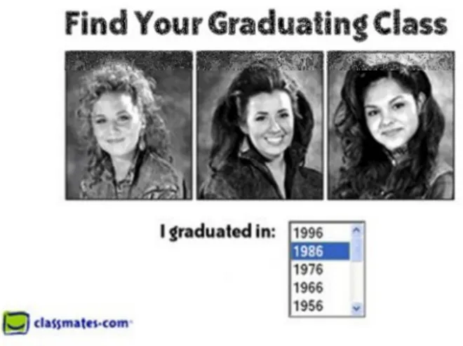 Figure 9: Recherche de classe suivant l'année de graduation sur Classmates.com 