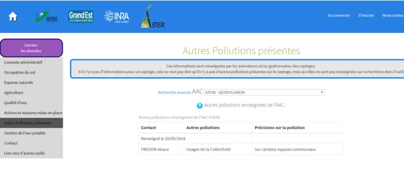 Figure 10: Page de l''extraction des « Autres pollutions » pour une AAC ( Source: 