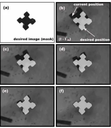 Fig. 6. Image (a) represents the initial position of the micro-object and the images (b) to (i) show the error (I - I ∗ ) between the current image I and the desired image I ∗ .