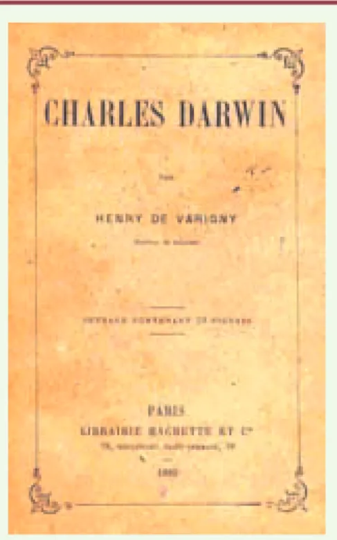 Figure 2.  Couverture du livre Charles Darwin publié  en 1889 par Henry de Varigny.