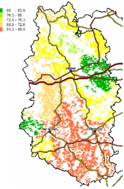 Graphique 1 : Les rendements potentiels en blé dans la Meuse selon les cantons.