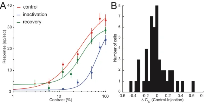 Figure 6: A) CRF of a cortical neuron for control, injection, and recovery conditions