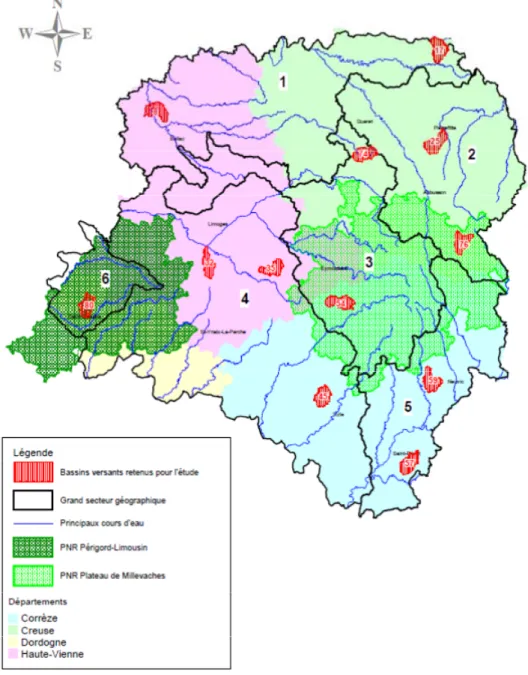Figure 1 : Localisation des bassins versants où se situent les exploitations enquêtées 