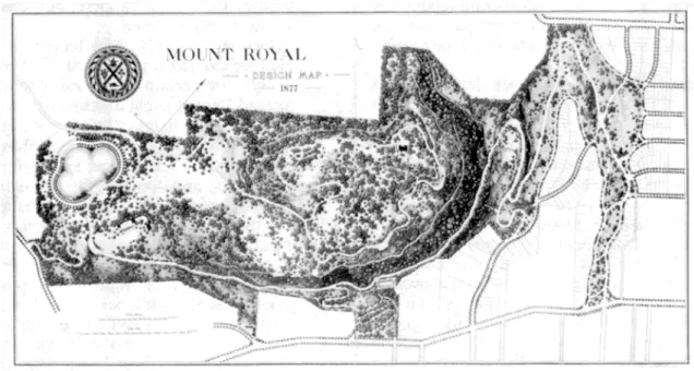 Figure 2.25 “Mount Royal Design Map,” 1877   With proposed “Côte-des-Neiges Reservoir”on far left