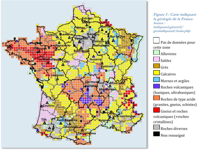 Tableau 5 : Classement des lieux de prélèvement selon leur substrat géologique  Calcaires  Alluvions  Marnes et 