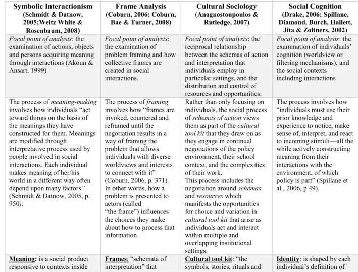 Table 1. The different frameworks for studying “meaning” and its processes 