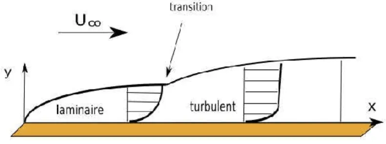 Figure I.1 : Développement d'une couche limite le long d'une plaque plane. 