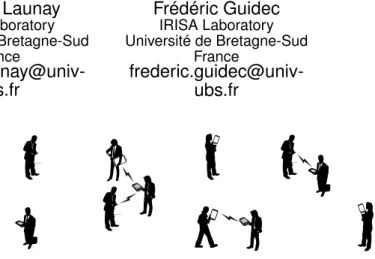 Figure 1: Example of an opportunistic network com- com-posed of mobile nodes carried by human beings