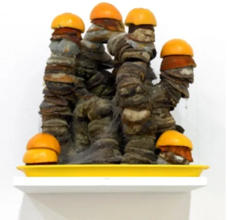 Figure  7 :  Michel  Blazy,  Sculptcure,  2003.  Ecorces  d’orange,  dimensions  variables