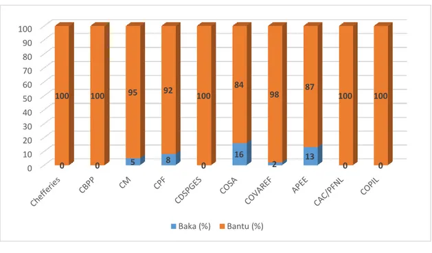Figure 2 Proportion de Baka et Bantu membres des comités de prise décision de la Boumba et Ngoko (%) 